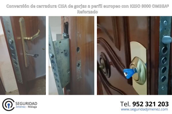 Conversión de cerradura CISA de gorjas a perfil europeo con KESO 8000 OMEGA en malaga seguridad jimenez